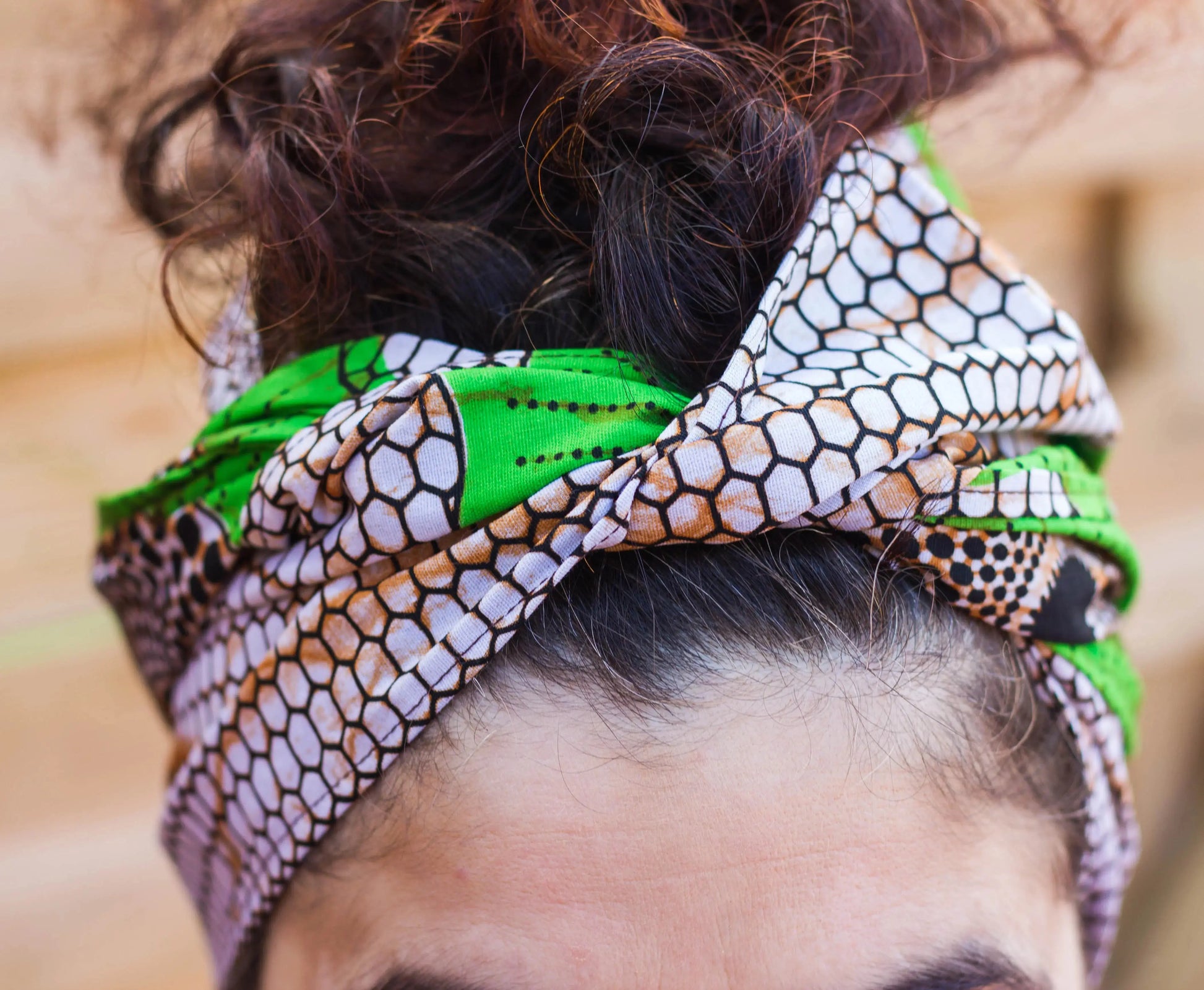 Pañuelo cinta ancha afro de algodón con tela de colmena - KHAMALI
