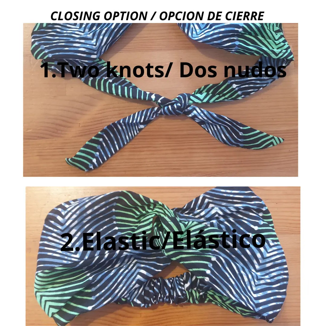 Turbante de una capa  a rayas verde y azul estampado africano - KHAMALI